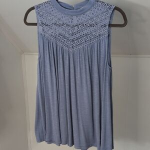 LOFT Sleeveless Lace Detail Blouse - Soft Blue